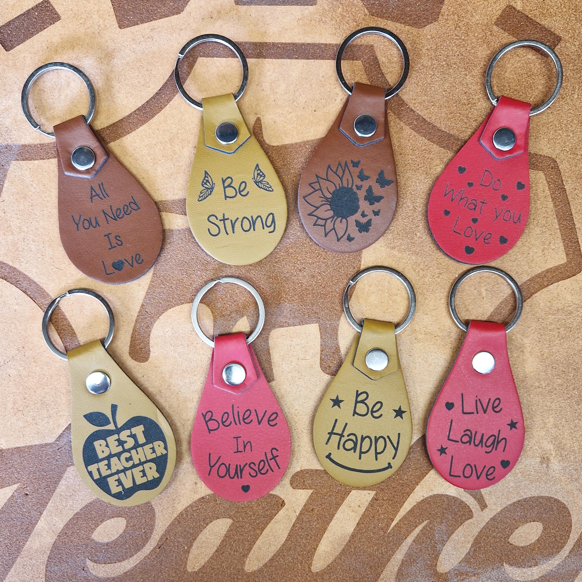 Engraved Faux Leather Keyring: Inspirational Quote Key Fob