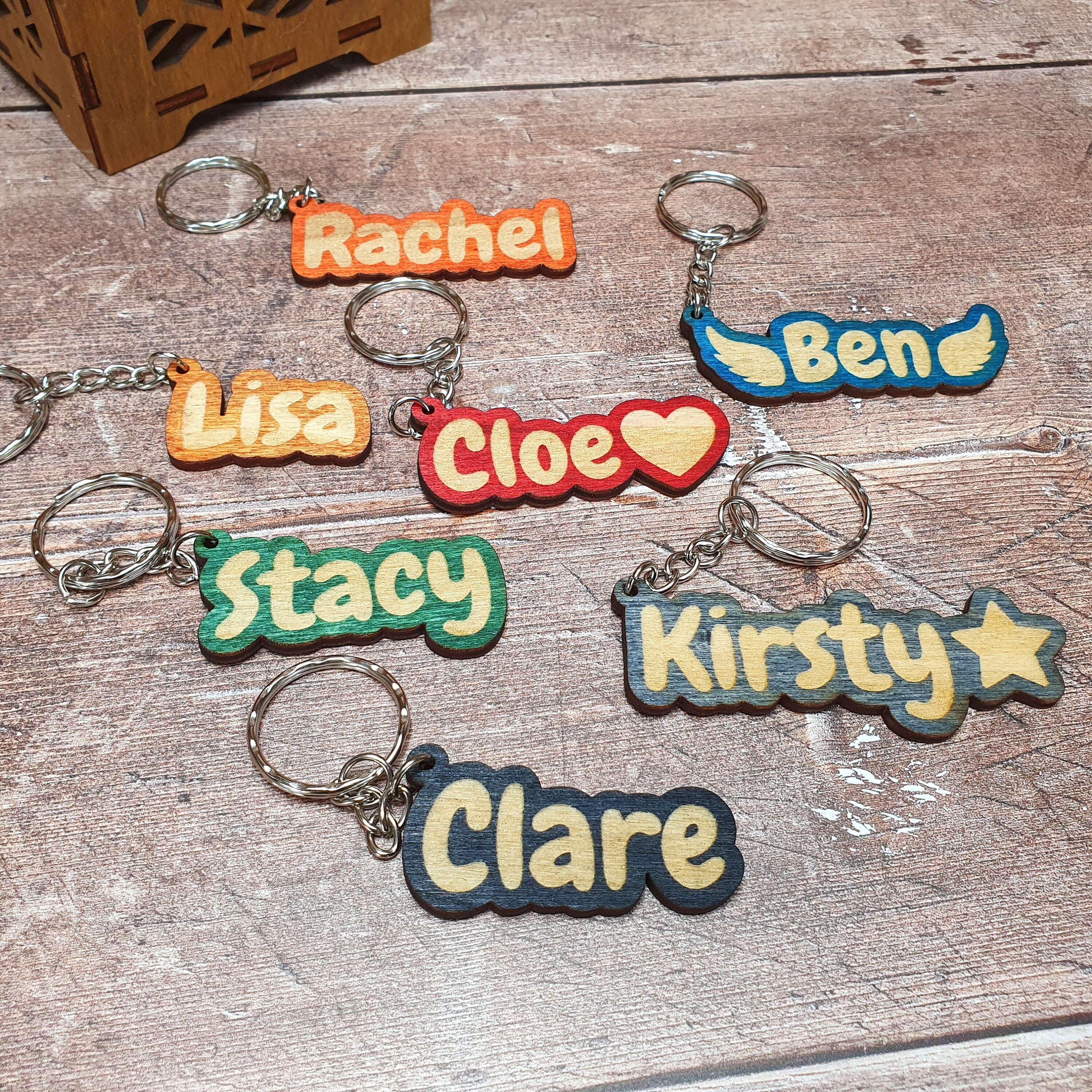 Handmade Custom Engraved Name Keychain Dangles, Personalised Keyrings, Bag Charms, Keychain Name Tag, Name Keyring