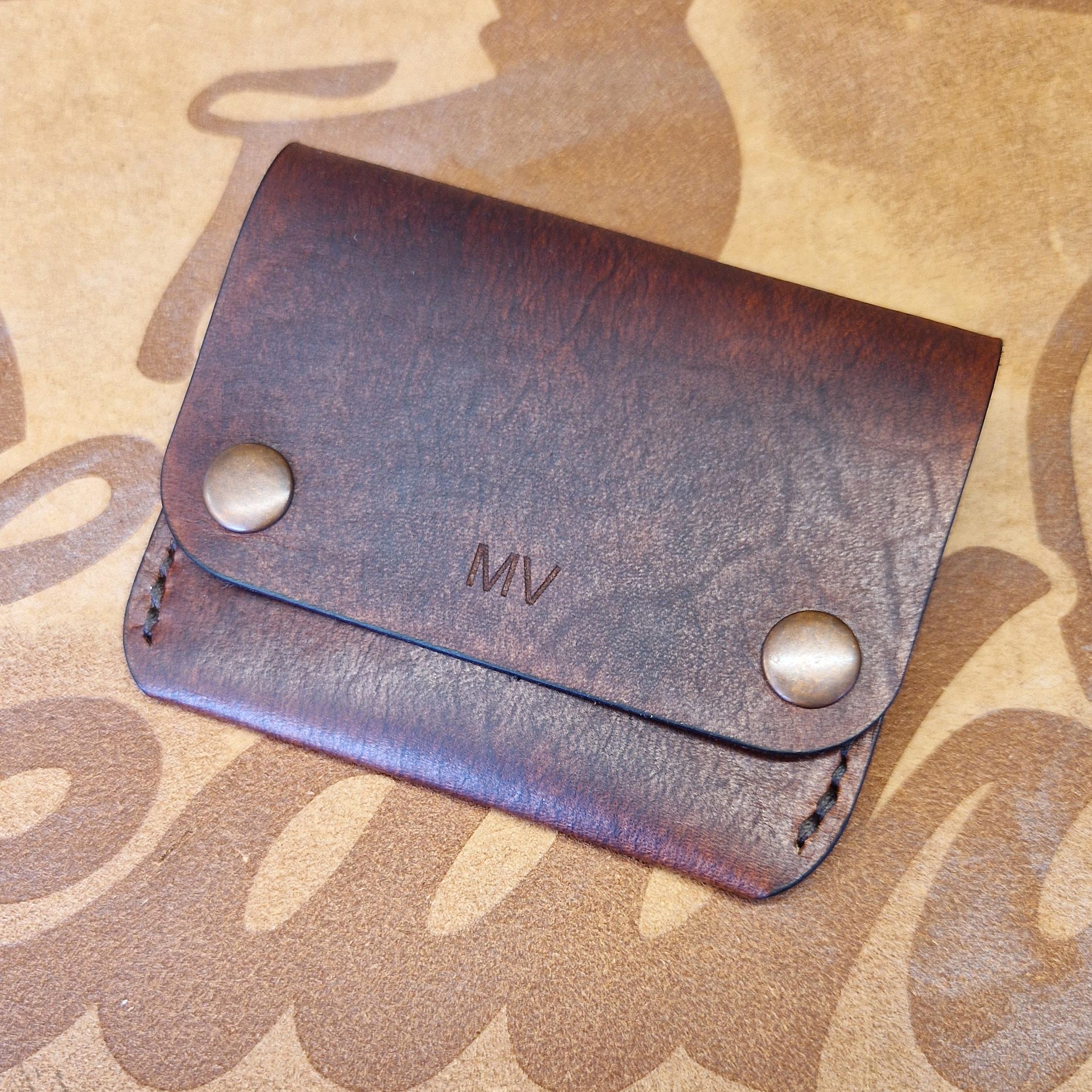 Personalised Leather Cash & Card Wallet, Secure Leather Card Case, Minimalist Leather Card Holder, Snap Button Fold Over Closure Card Wallet