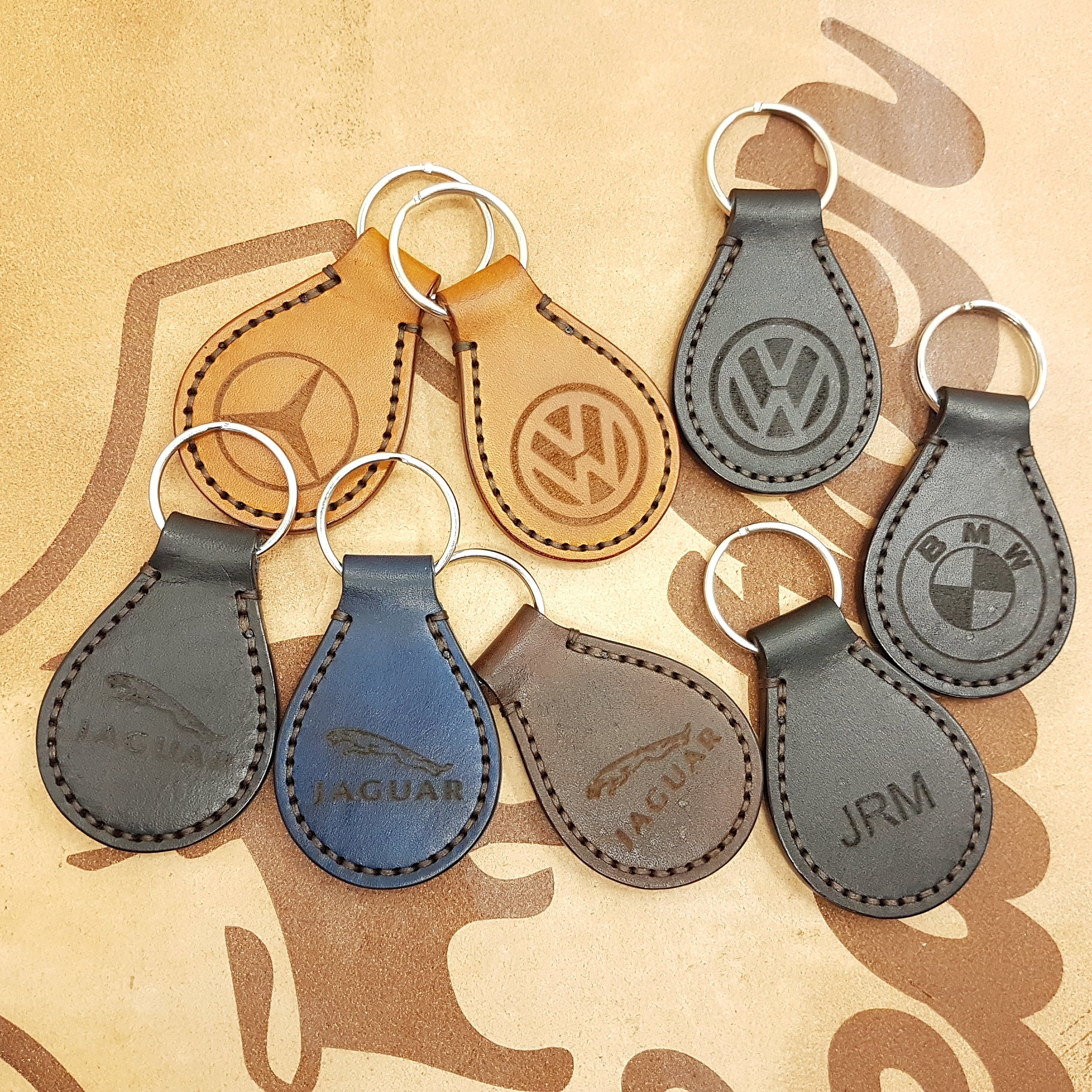 Handcrafted Personalized Luxury Engraved Leather Key Fobs-Audi-Jaguar-Mercedes-VW-BMW