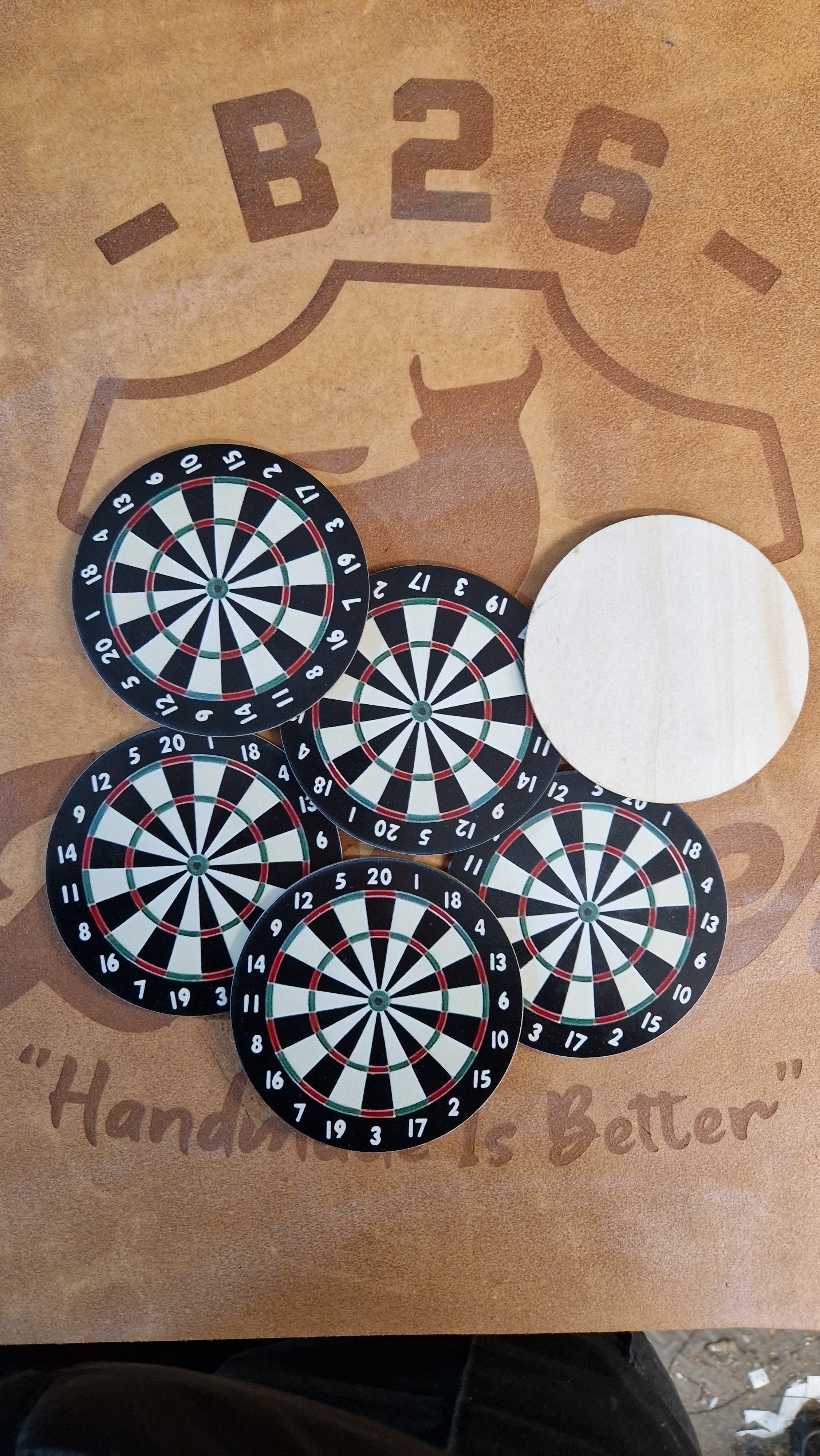 Dart Board Theme Drinks Coasters, Wooden Coasters, Darts Coasters for Beer Glass, Sporting Coaster for Mugs, set of 6