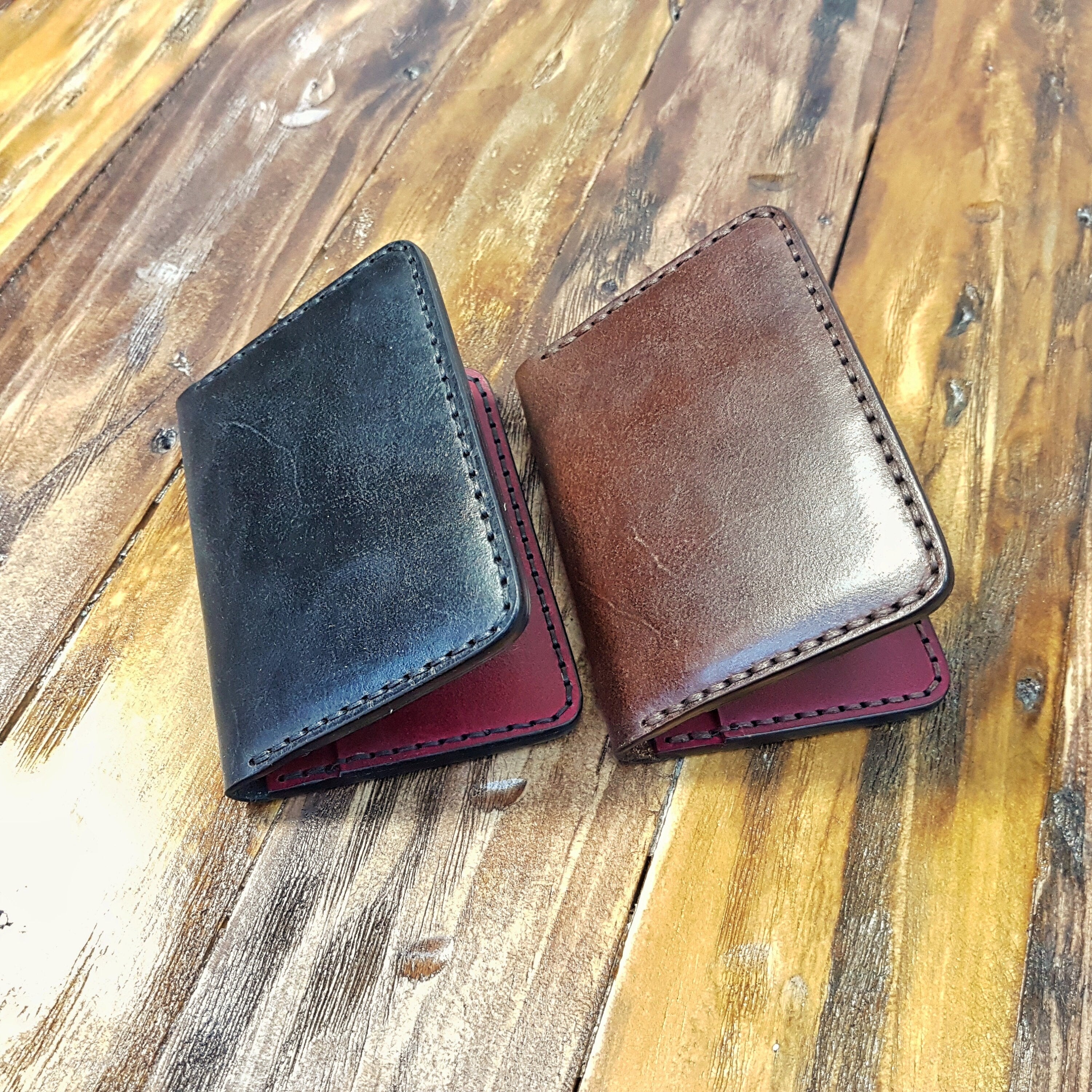 Handmade Leather Card Wallet Case-Folding Leather Credit Card Holder- Cash Wallet-Two Tone Colour Leather Card Wallet