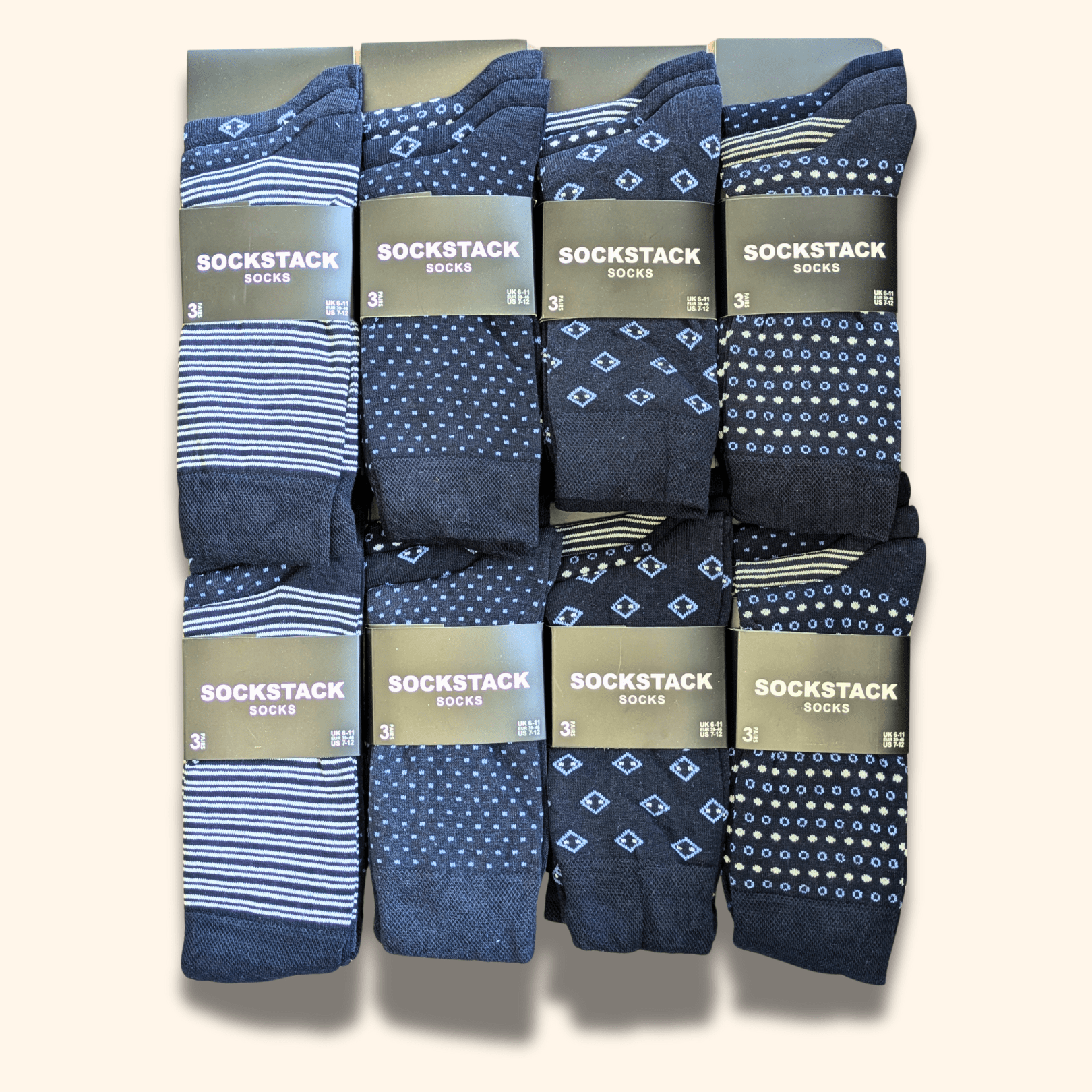 24 Pairs Men's Soft Cotton Colourful Heel Toe Black Argyle Diamond Easycare Comfortable Shoe Socks Flat Toe Seam Durable Work School Business Wear UK 6-11 by Sock Stack