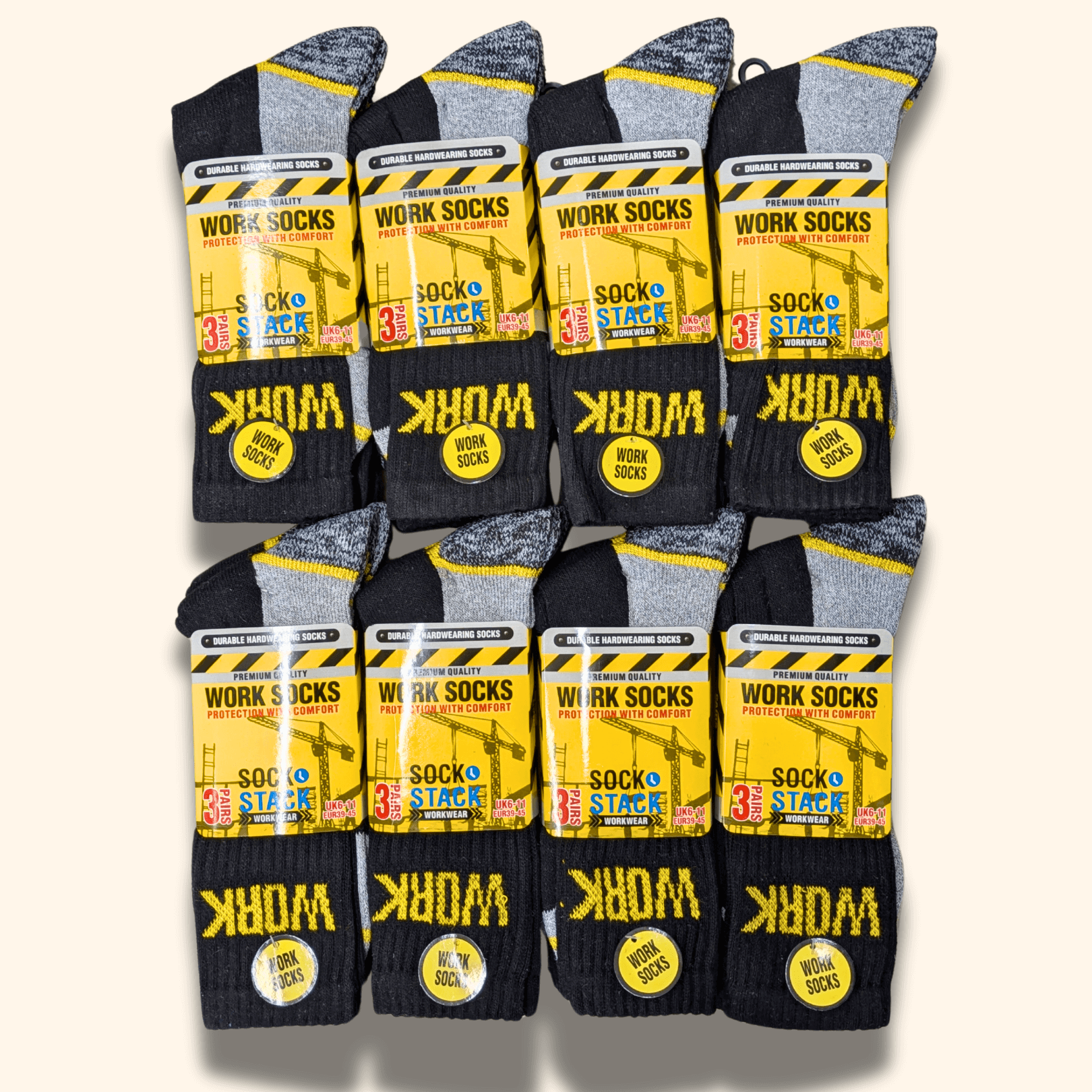 24 Pairs Mens Heavy Duty Work Socks Cushion Sole Reinforced Toe Heel Durable Black Boot Sock for Construction Outdoor Jobs Walking Sizes UK 6-11 EUR 39-45 by Sock Stack