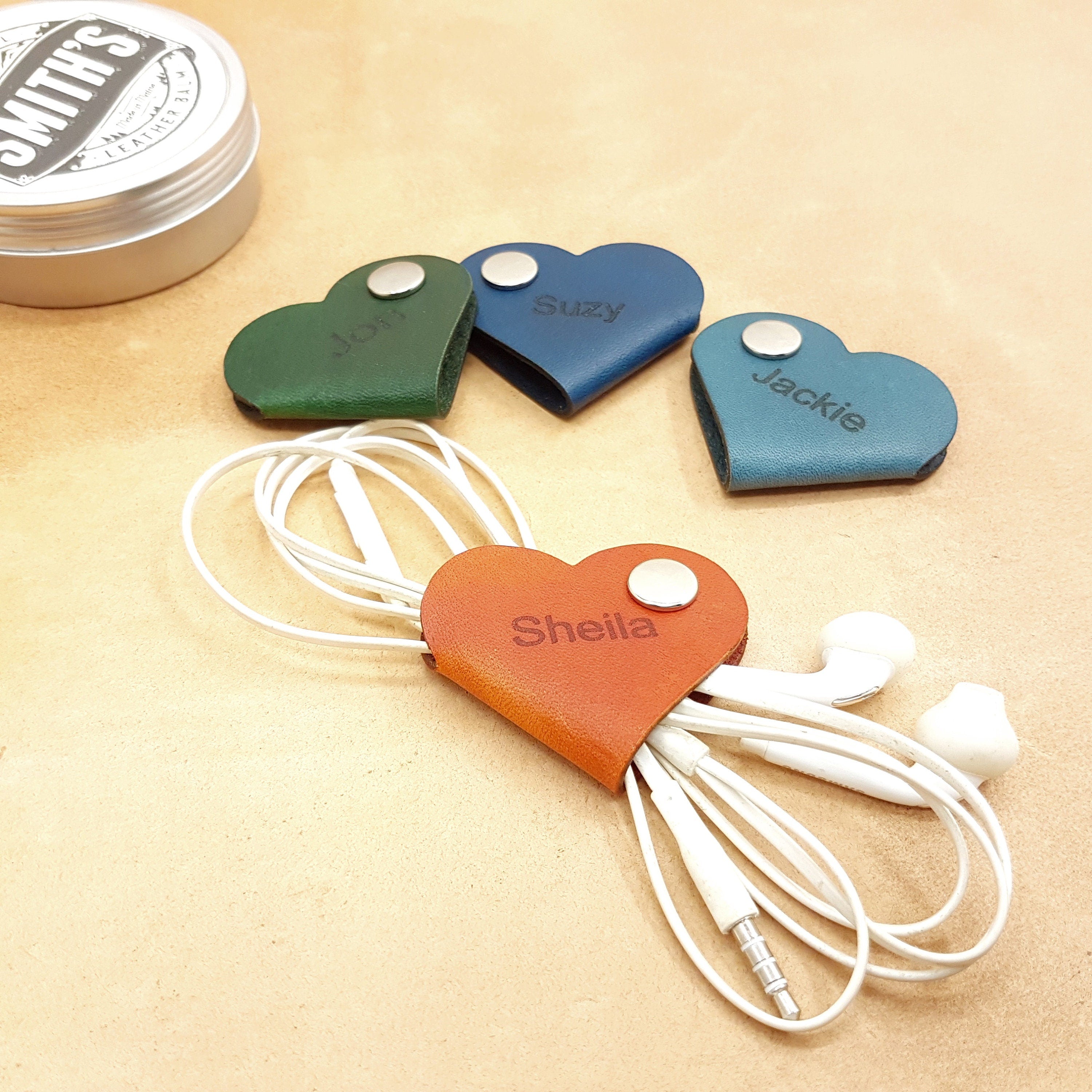 Leather Cable Wraps-Earphone Cable Tidy-Custom Cord Keeper-iphone cord Holder-Earbud Cord Keeper-Leather Cable Tie-Christmas gift