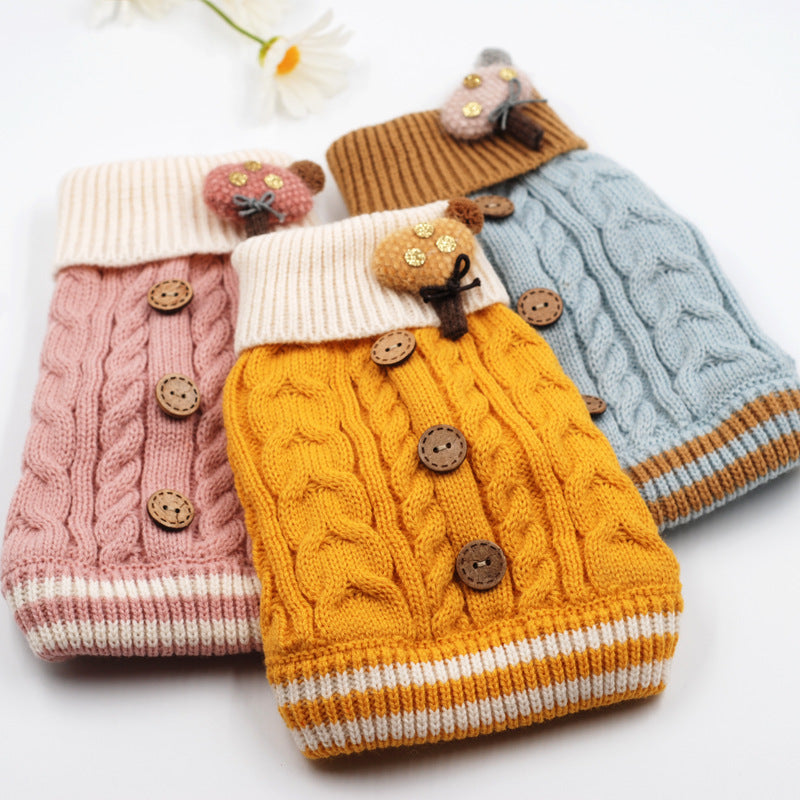 Winter Cat Dog Knitted Sweater Button Small Pet Clothes Dogs Cats Cozy Warm