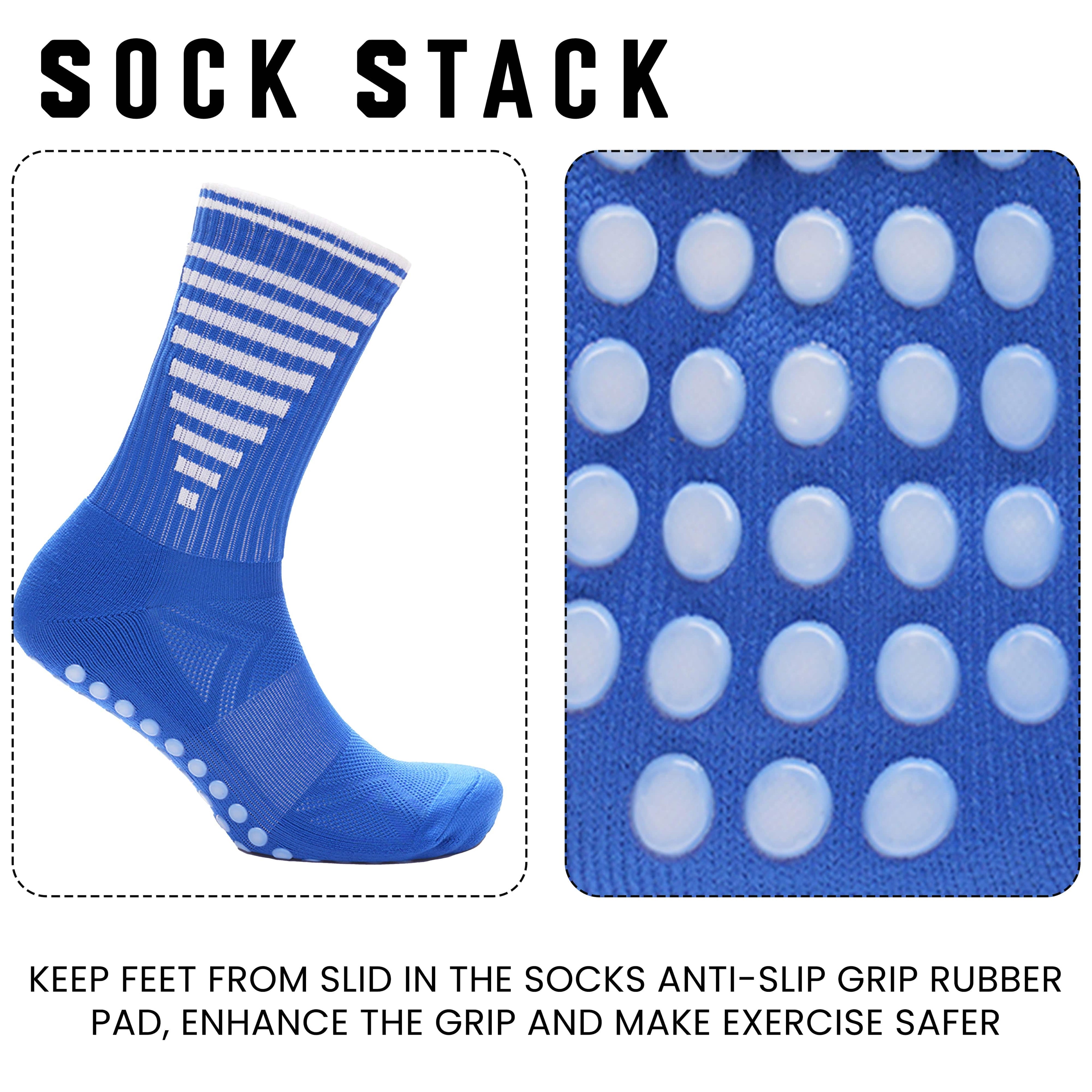 3 Pairs Blue Anti Slip Football Grip Socks for Men Sports Socks for Gym Running Yoga Trekking Hiking by Sock Stack
