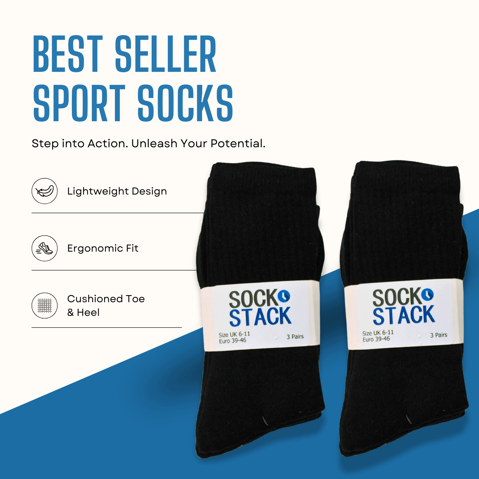30 Pairs Mens Cotton Rich Performance Sport Socks Outdoor Athletics Running Hiking Football Black Grey White Sock Cushioned Anti-Blister Moisture-Wicking Breathable Comfortable UK 6-11 by Sock Stack