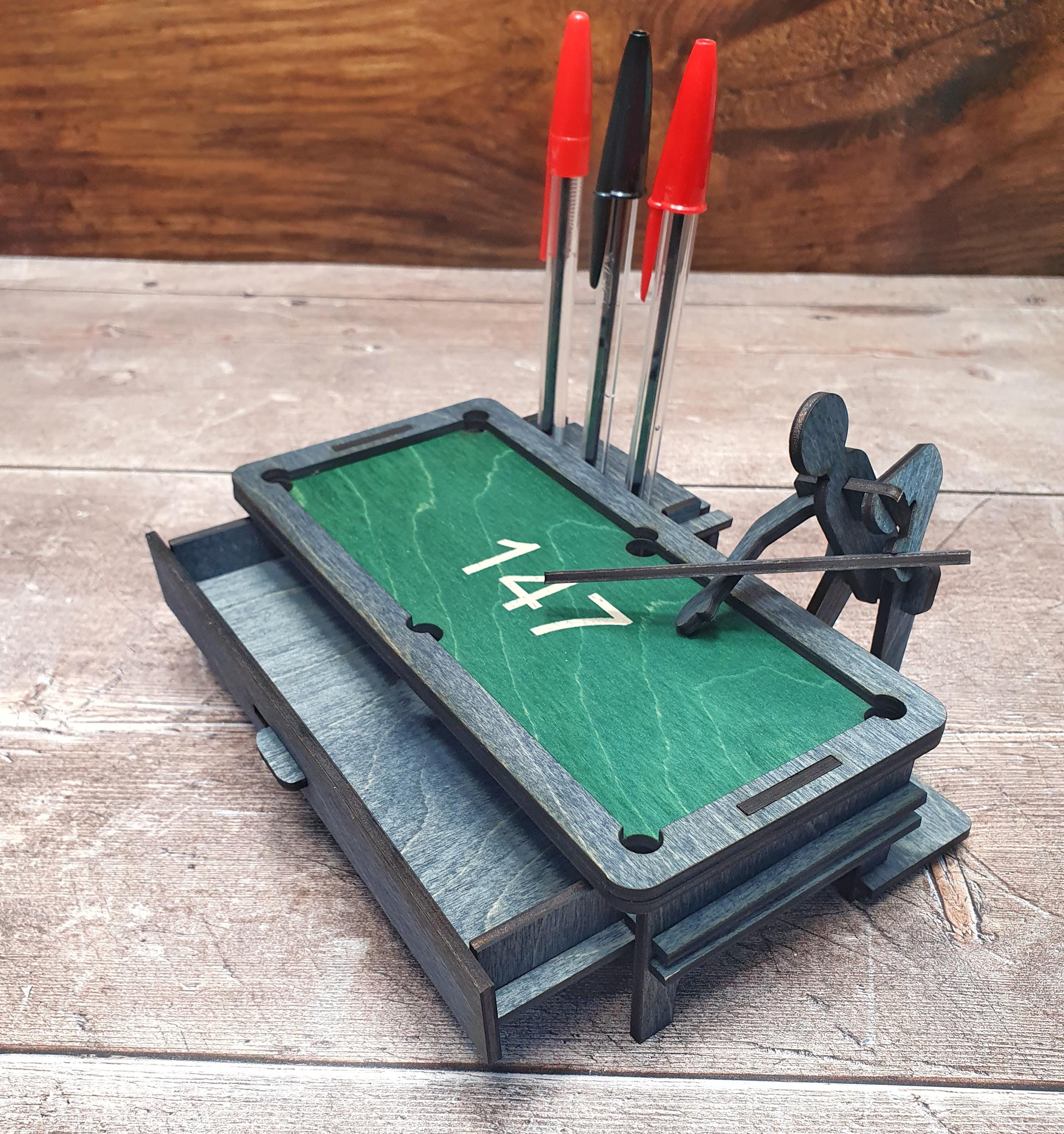 Novelty Snooker Pen Holder Gift, Desktop Snooker Table Wood Ornament, Snooker Gift-Pool Play Gift, Personalised, Billiard Player Gift,