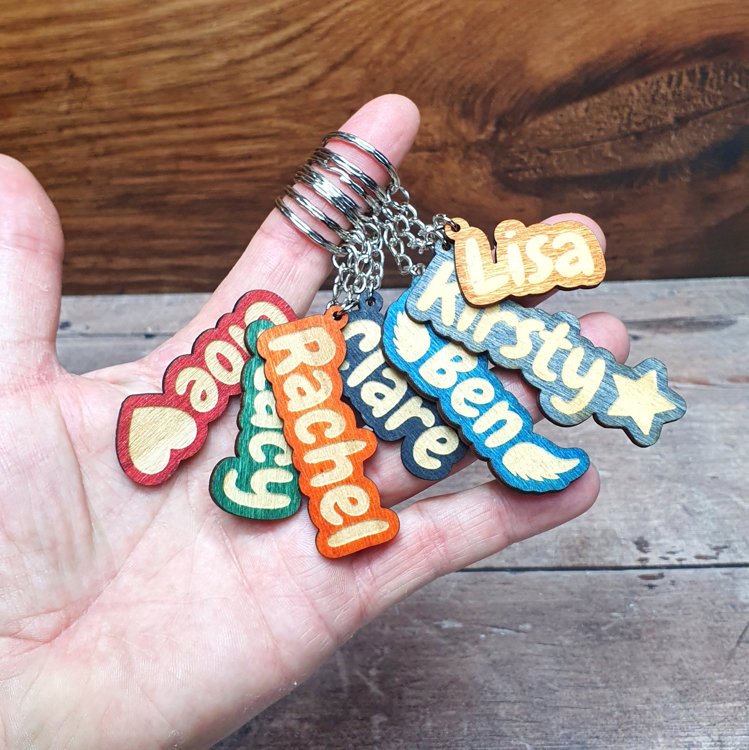 Handmade Custom Engraved Name Keychain Dangles, Personalised Keyrings, Bag Charms, Keychain Name Tag, Name Keyring