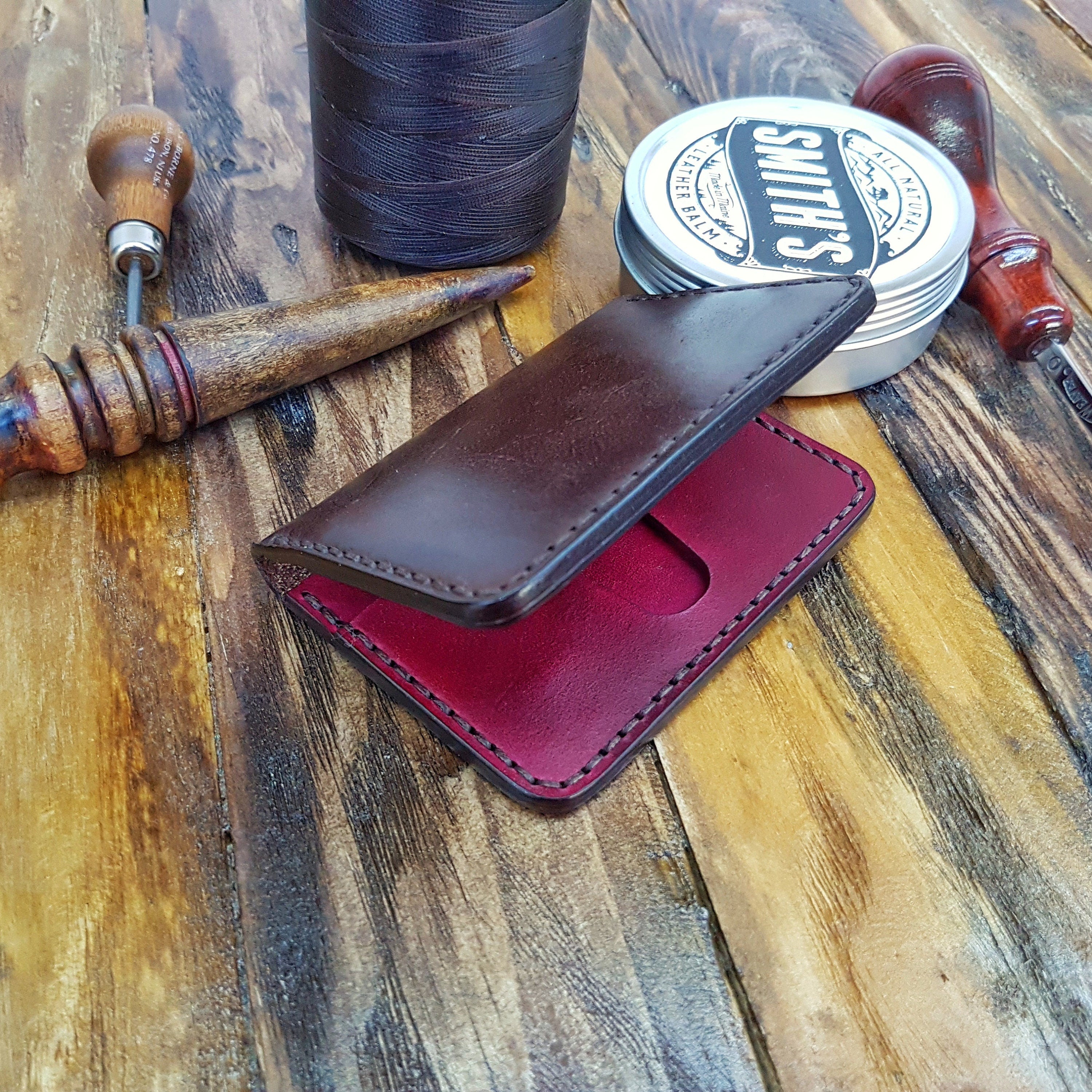 Handmade Leather Card Wallet Case-Folding Leather Credit Card Holder- Cash Wallet-Two Tone Colour Leather Card Wallet