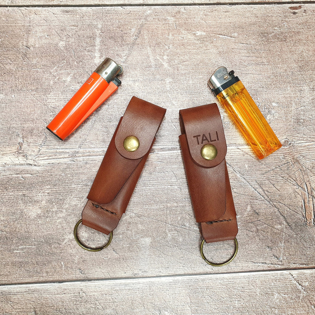 Leather Lighter Case Keyring, Made to Fit BIC, CLIPPER, Handmade Lighter Pouch, Personalised Lighter Sleeve, Button Closure,