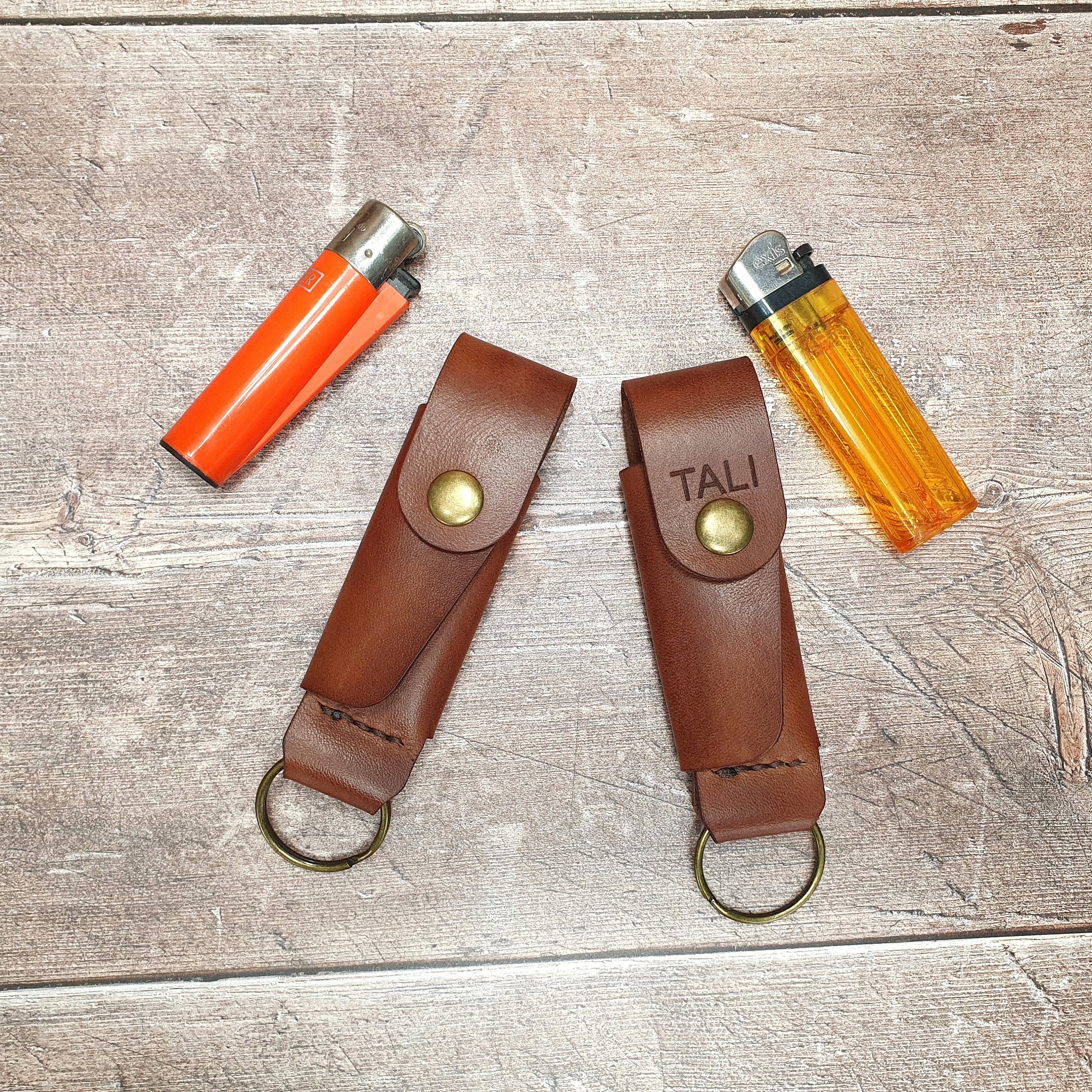 Leather Lighter Case Keyring, Made to Fit BIC, CLIPPER, Handmade Lighter Pouch, Personalised Lighter Sleeve, Button Closure,