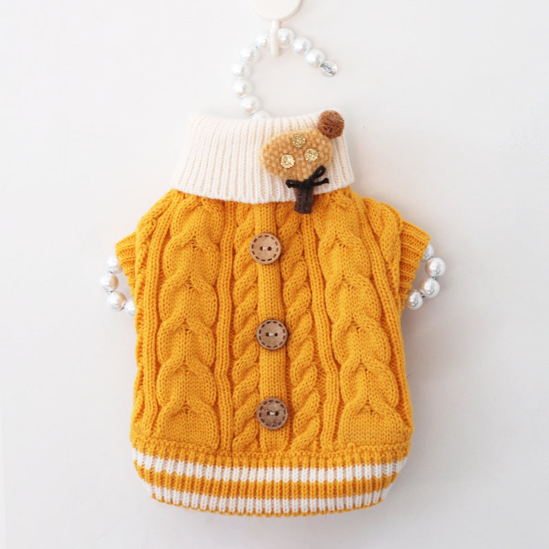 Winter Cat Dog Knitted Sweater Button Small Pet Clothes Dogs Cats Cozy Warm