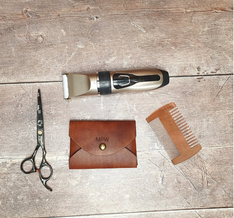 Men's Leather Beard/Hair Comb Carry Case, Handmade Leather Beard Comb Holder, Men's Grooming Gift, Personalised Comb Case, Magnetic Button