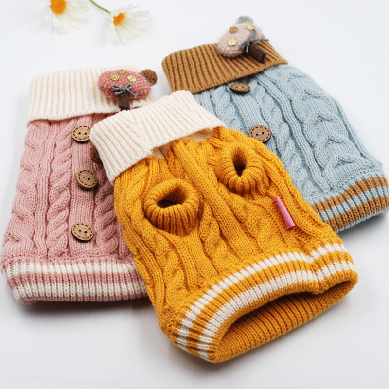 Winter Cat Dog Knitted Sweater Button Small Pet Clothes Dogs Cats Cozy Warm