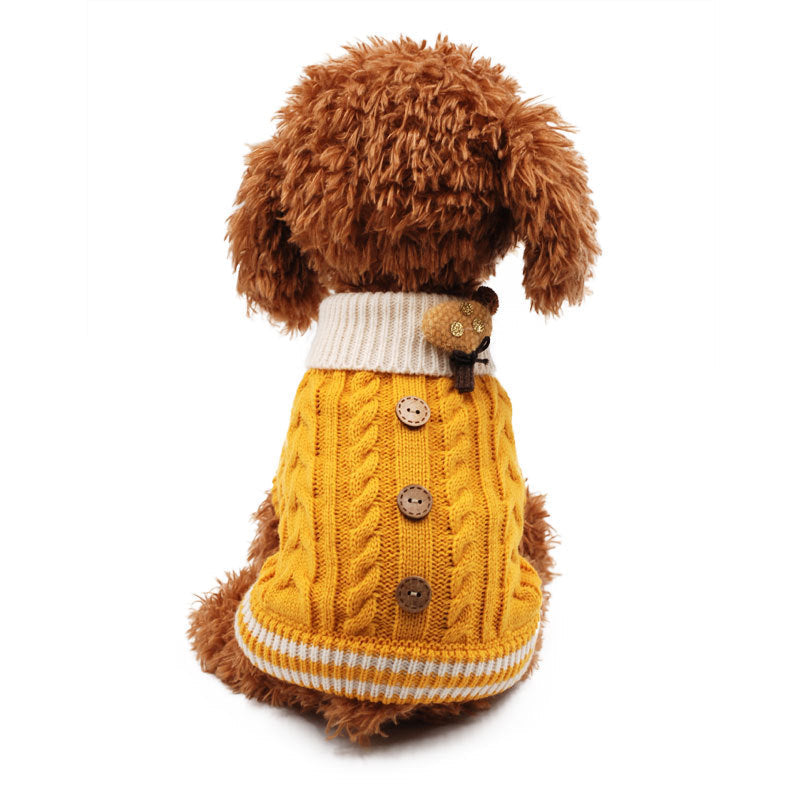 Winter Cat Dog Knitted Sweater Button Small Pet Clothes Dogs Cats Cozy Warm