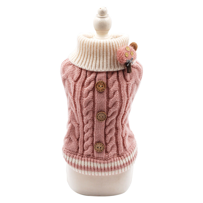 Winter Cat Dog Knitted Sweater Button Small Pet Clothes Dogs Cats Cozy Warm