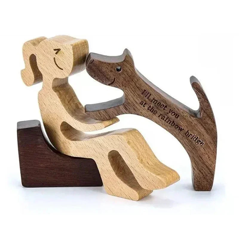 Personalised Wooden Human & Dog Figurine – Custom Handmade Ornament Gift