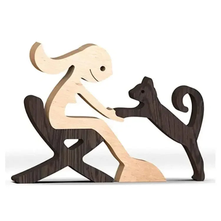 Personalised Wooden Human & Dog Figurine – Custom Handmade Ornament Gift