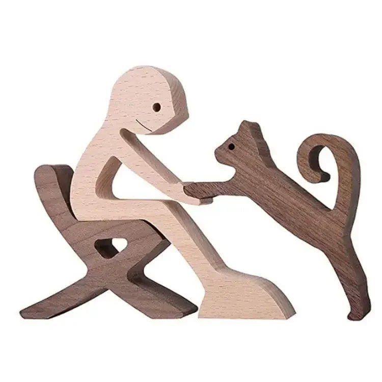 Personalised Wooden Human & Dog Figurine – Custom Handmade Ornament Gift