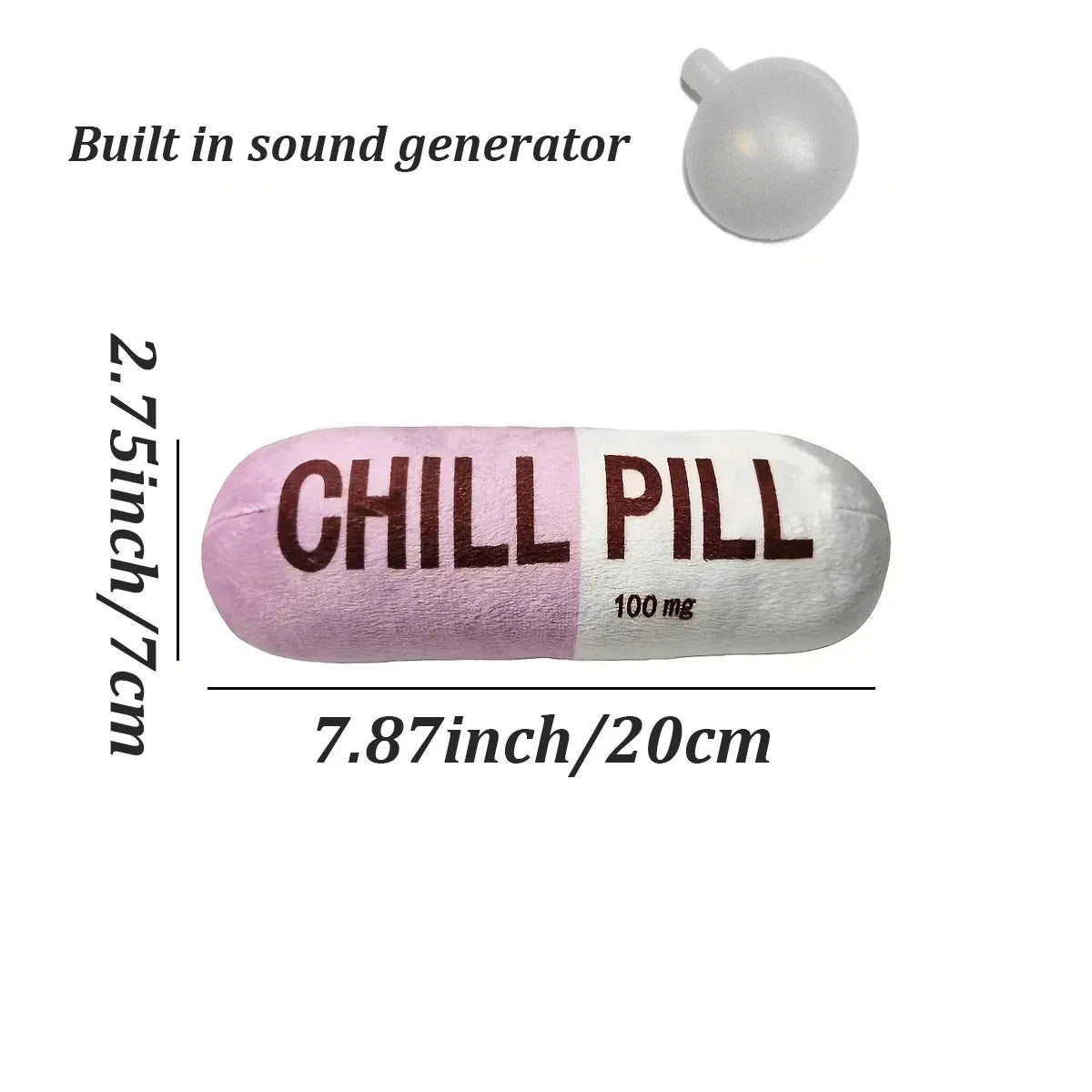 Interactive Plush “Chill Pill” Dog Toy with Squeaker – Soft Bite-Resistant Chew Toy for Pets