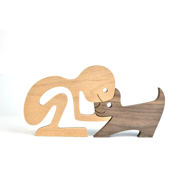 Personalised Wooden Human & Dog Figurine – Custom Handmade Ornament Gift