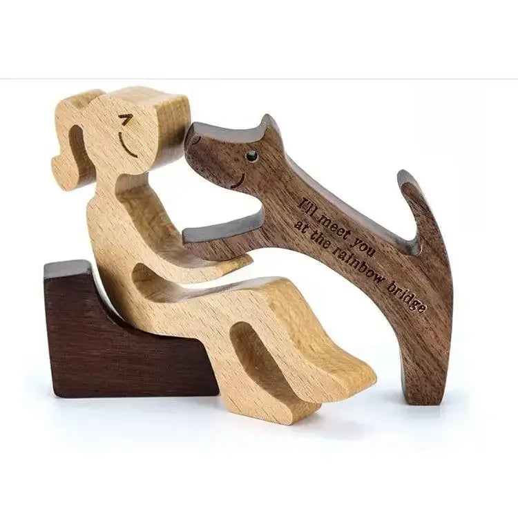 Personalised Wooden Human & Dog Figurine – Custom Handmade Ornament Gift