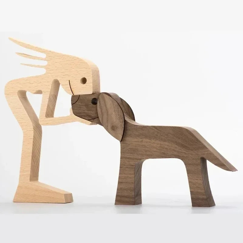 Personalised Wooden Human & Dog Figurine – Custom Handmade Ornament Gift