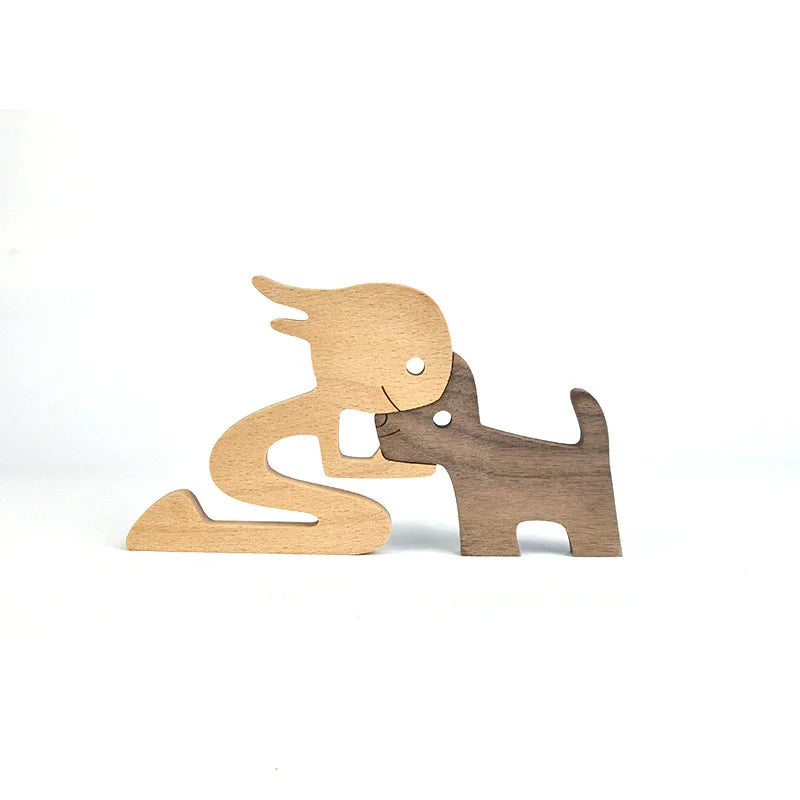 Personalised Wooden Human & Dog Figurine – Custom Handmade Ornament Gift