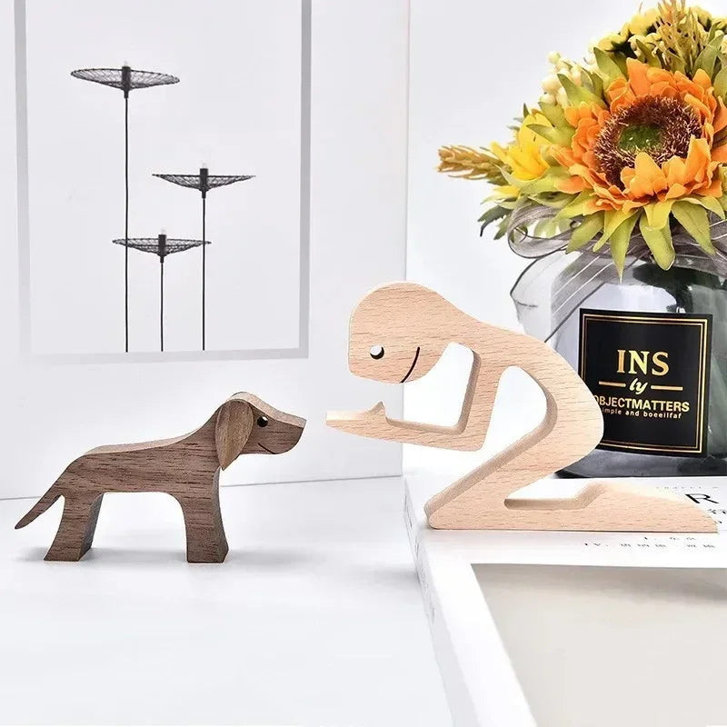 Personalised Wooden Human & Dog Figurine – Custom Handmade Ornament Gift