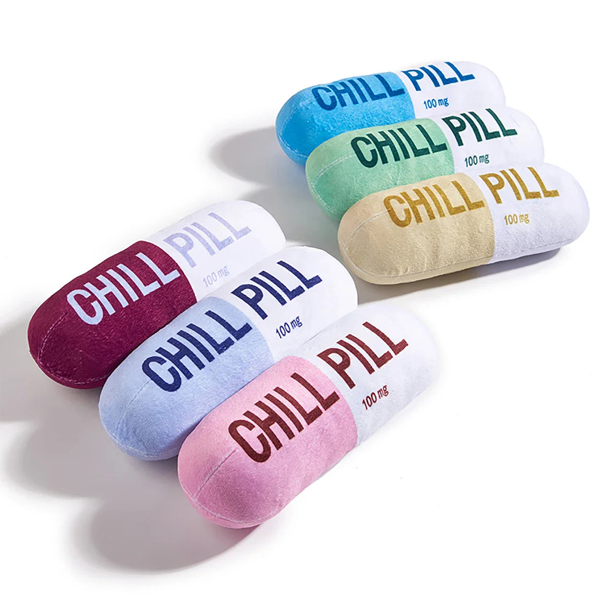 Interactive Plush “Chill Pill” Dog Toy with Squeaker – Soft Bite-Resistant Chew Toy for Pets