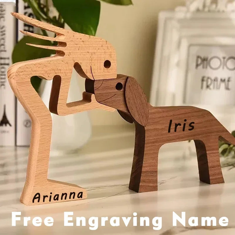 Personalised Wooden Human & Dog Figurine – Custom Handmade Ornament Gift