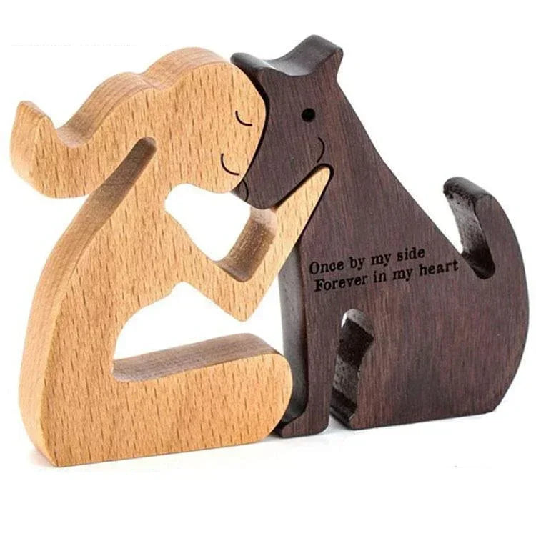 Personalised Wooden Human & Dog Figurine – Custom Handmade Ornament Gift
