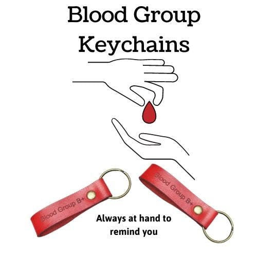 Blood Group Engraved Leather Keychain, Emergency Blood Type Reminder Keyring, Practical Blood Type Identifier Keyring