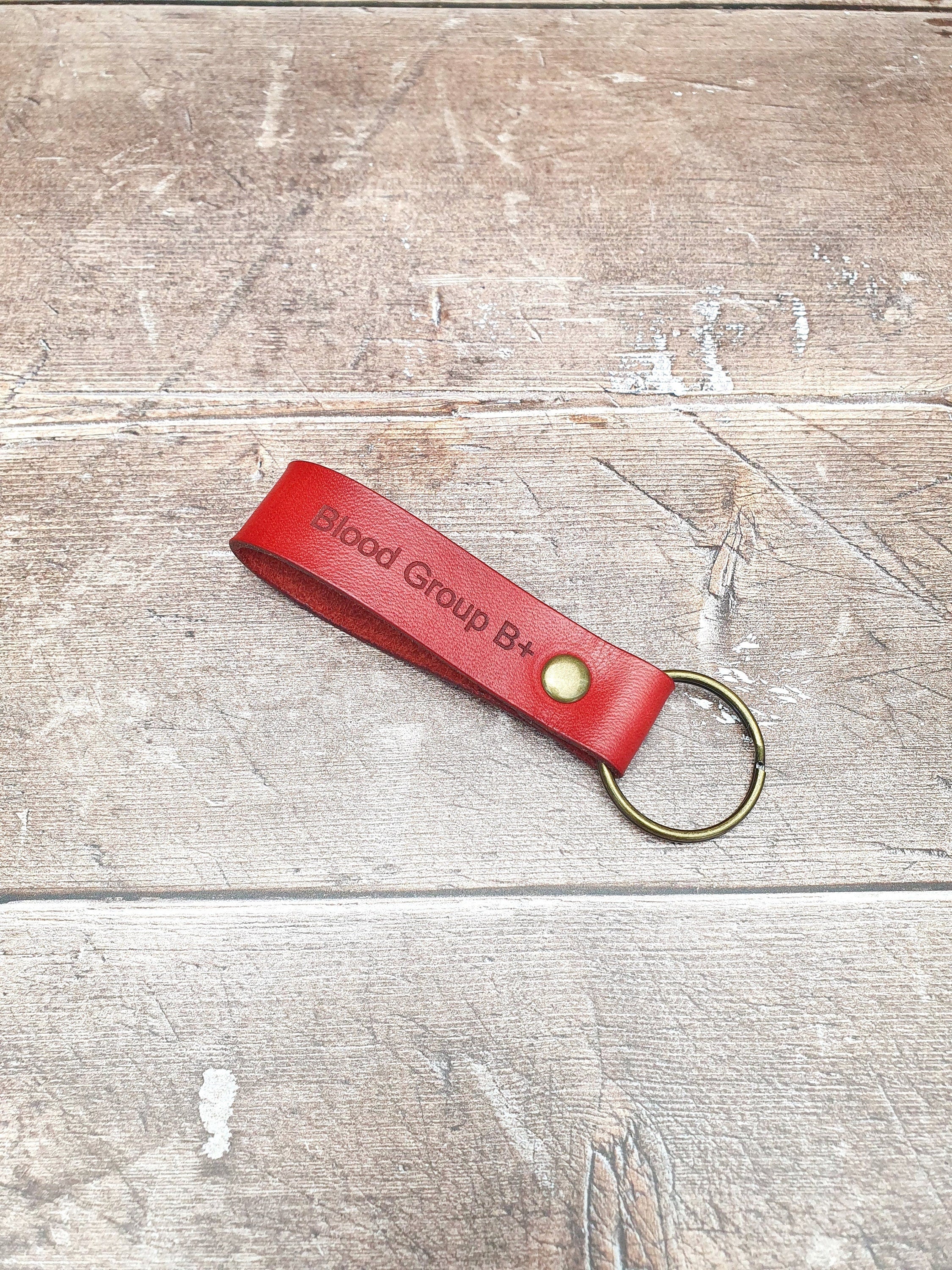 Blood Group Engraved Leather Keychain, Emergency Blood Type Reminder Keyring, Practical Blood Type Identifier Keyring