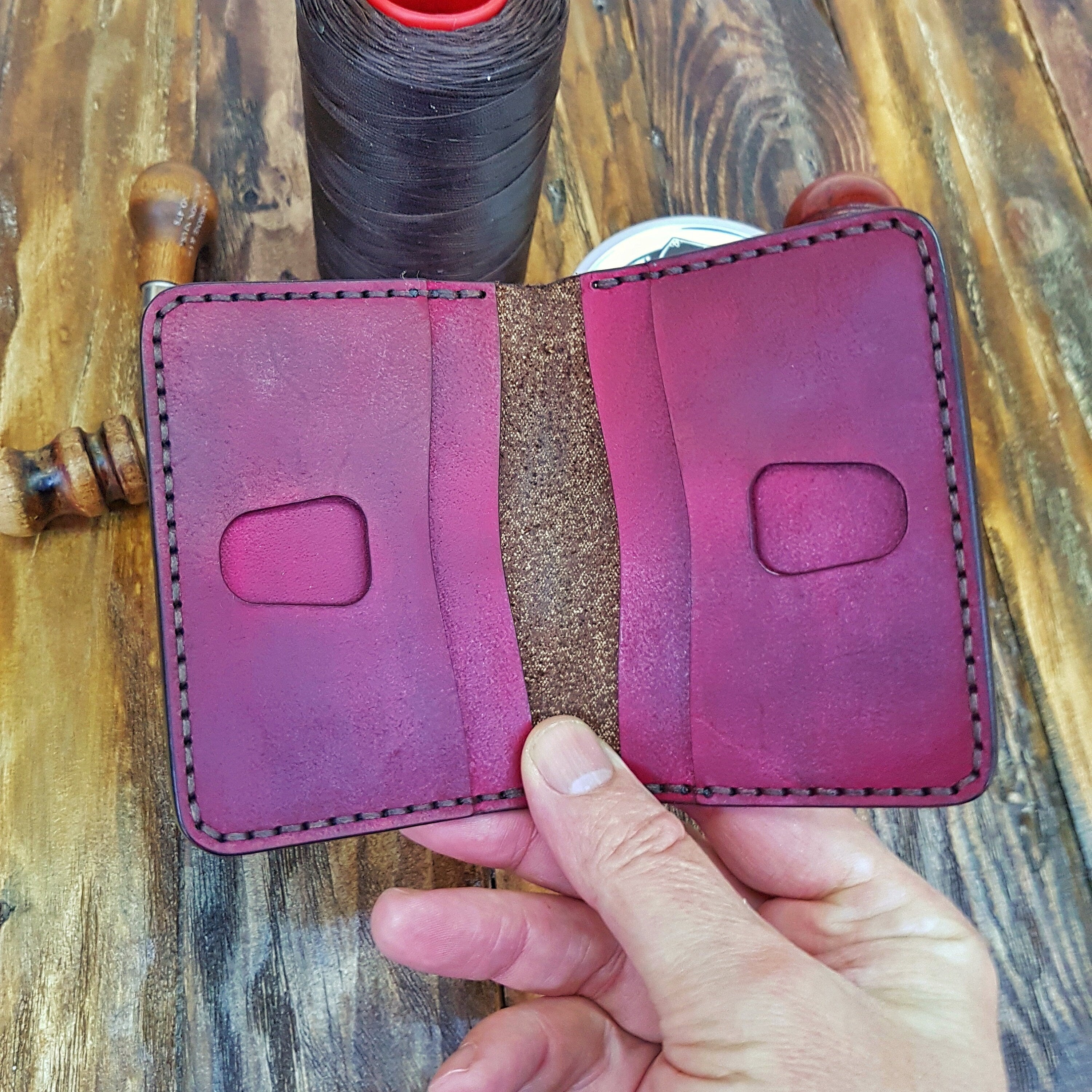 Handmade Leather Card Wallet Case-Folding Leather Credit Card Holder- Cash Wallet-Two Tone Colour Leather Card Wallet