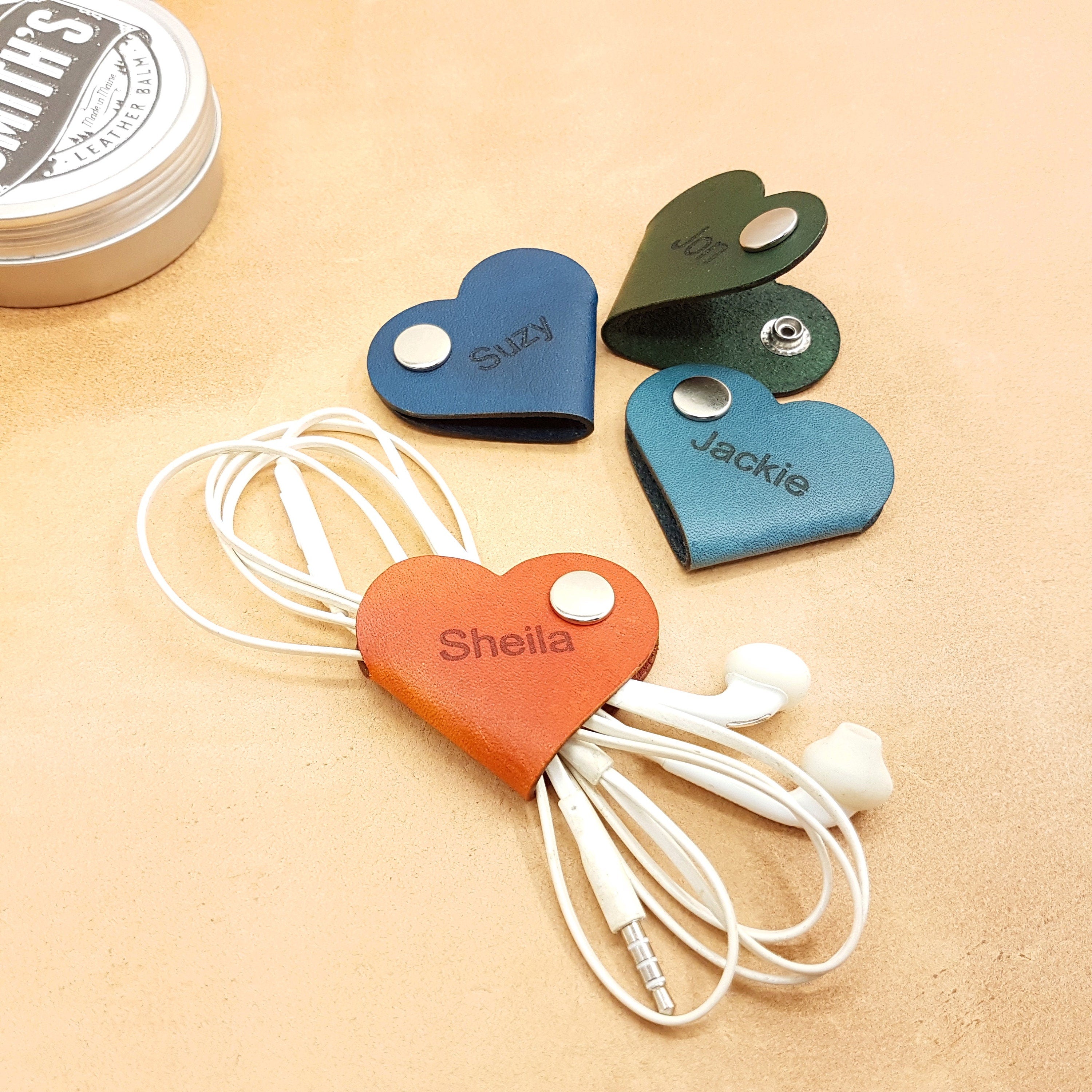 Leather Cable Wraps-Earphone Cable Tidy-Custom Cord Keeper-iphone cord Holder-Earbud Cord Keeper-Leather Cable Tie-Christmas gift