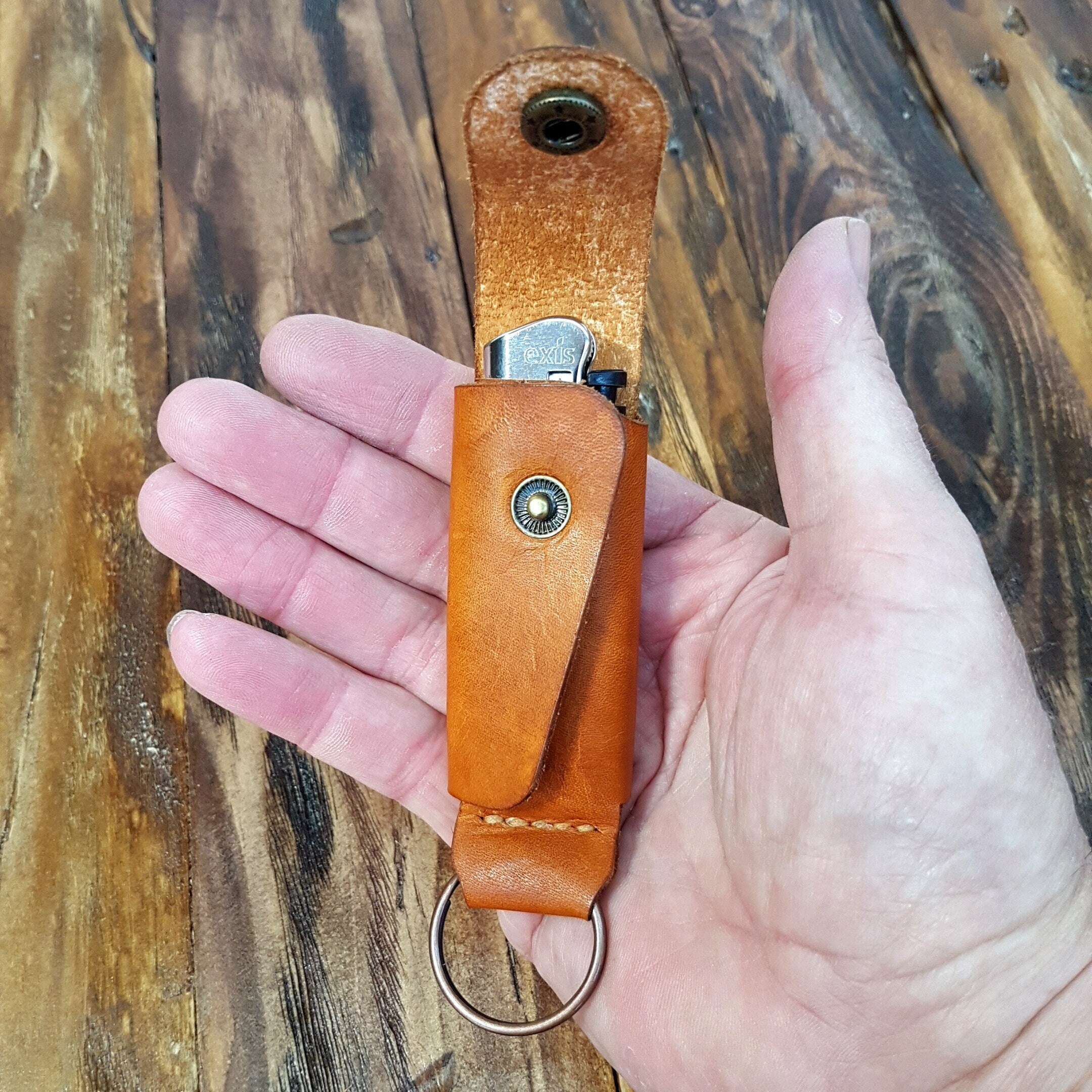 Leather Lighter Case Keyring, Made to Fit BIC, CLIPPER, Handmade Lighter Pouch, Personalised Lighter Sleeve, Button Closure,