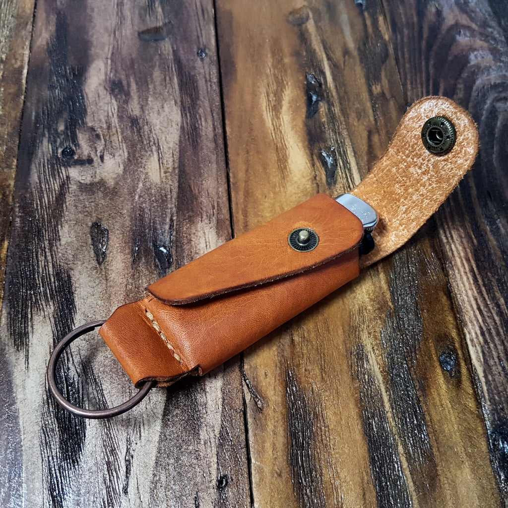 Leather Lighter Case Keyring, Made to Fit BIC, CLIPPER, Handmade Lighter Pouch, Personalised Lighter Sleeve, Button Closure,