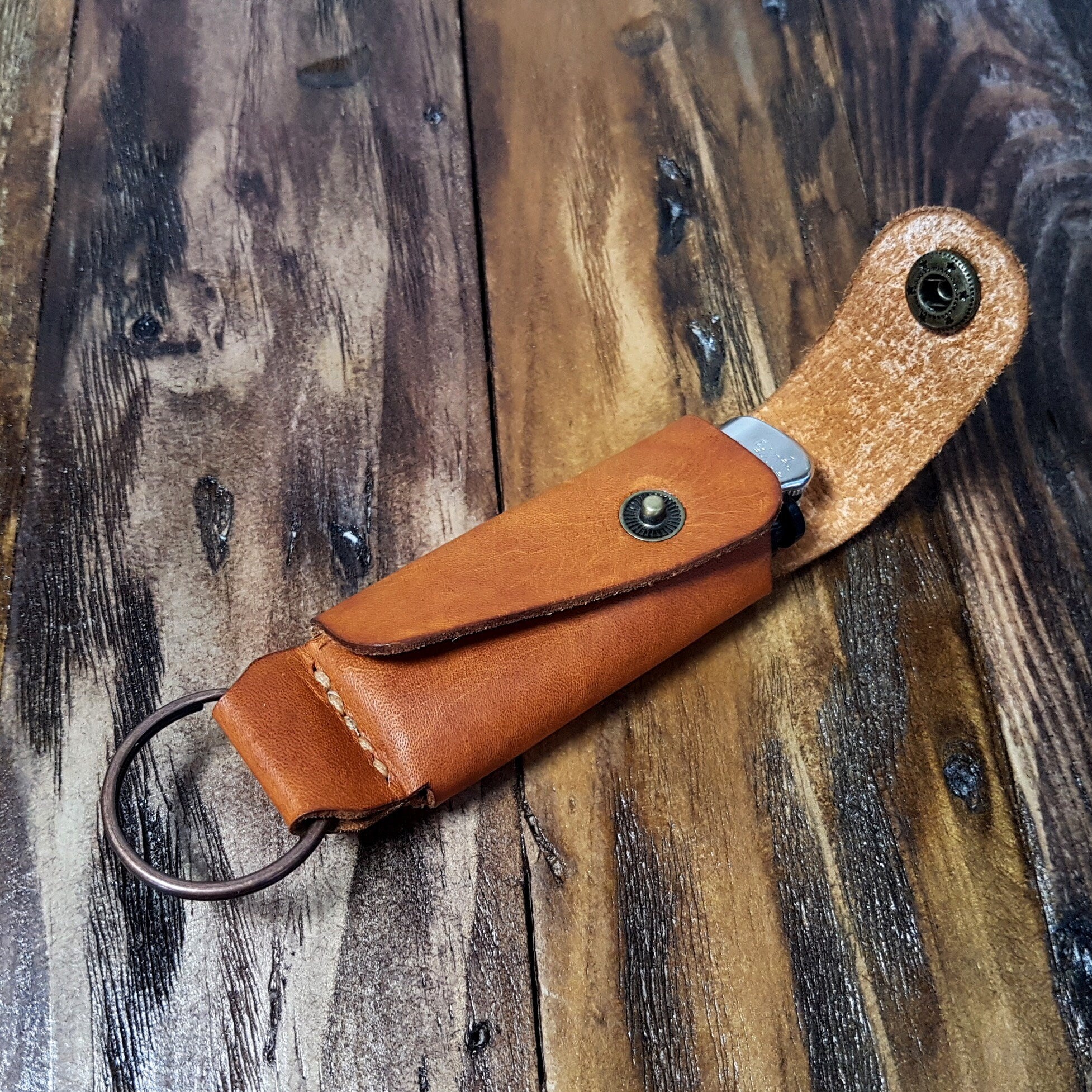 Leather Lighter Case Keyring, Made to Fit BIC, CLIPPER, Handmade Lighter Pouch, Personalised Lighter Sleeve, Button Closure,
