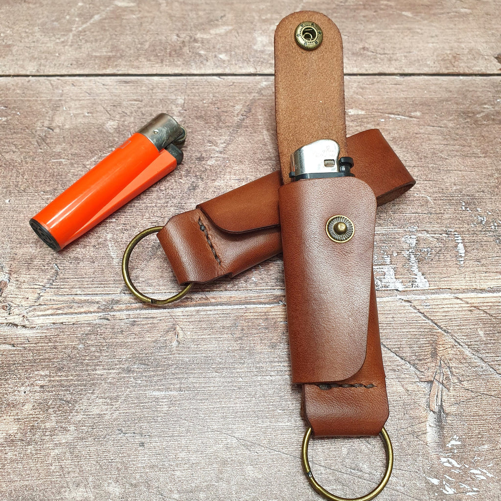 Leather Lighter Case Keyring, Made to Fit BIC, CLIPPER, Handmade Lighter Pouch, Personalised Lighter Sleeve, Button Closure,