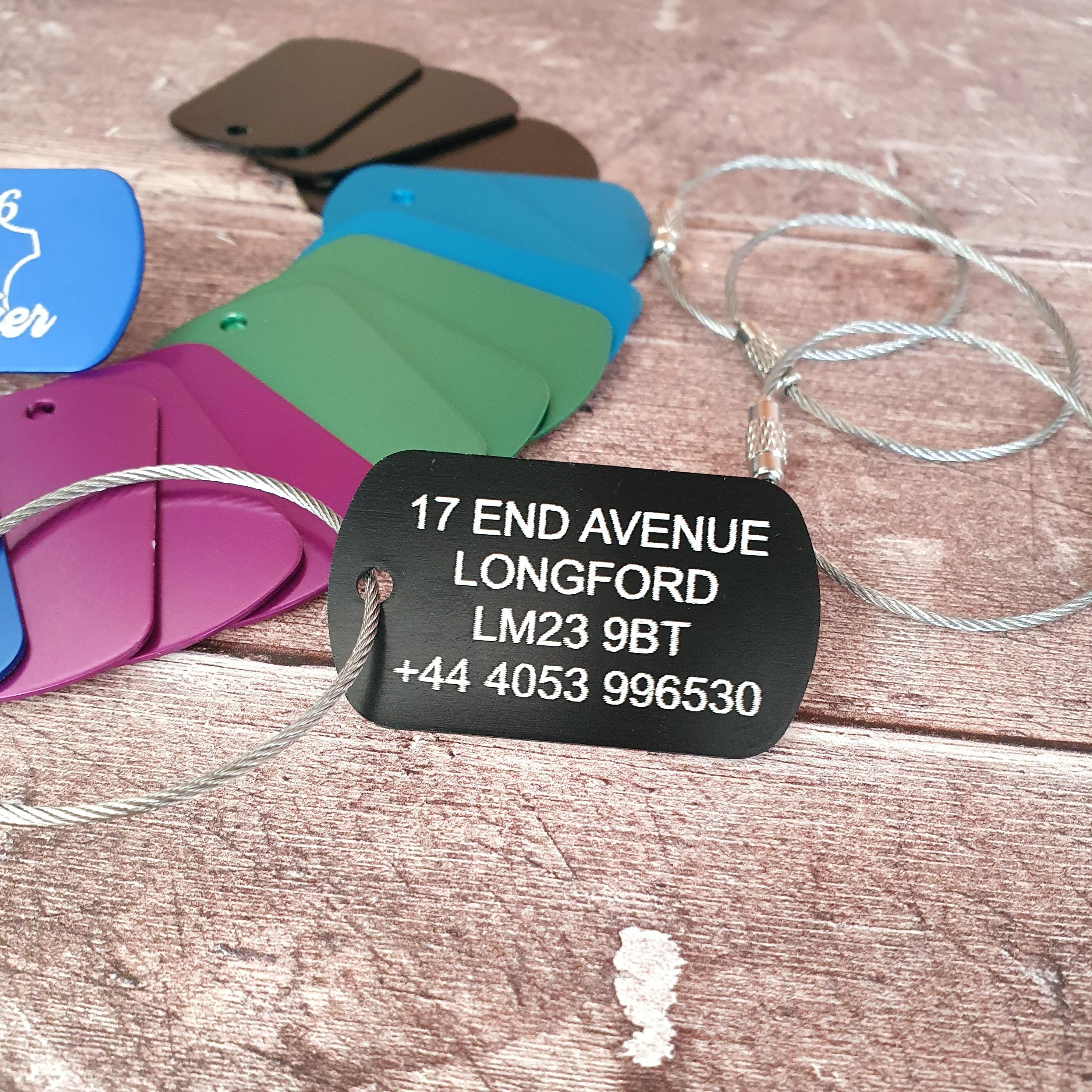 luggage Tags, Engraved Name Tags, Travel Suitcase Name Address Metal Tags, Personalised Bag Tags, Engraved Metal Keyrings