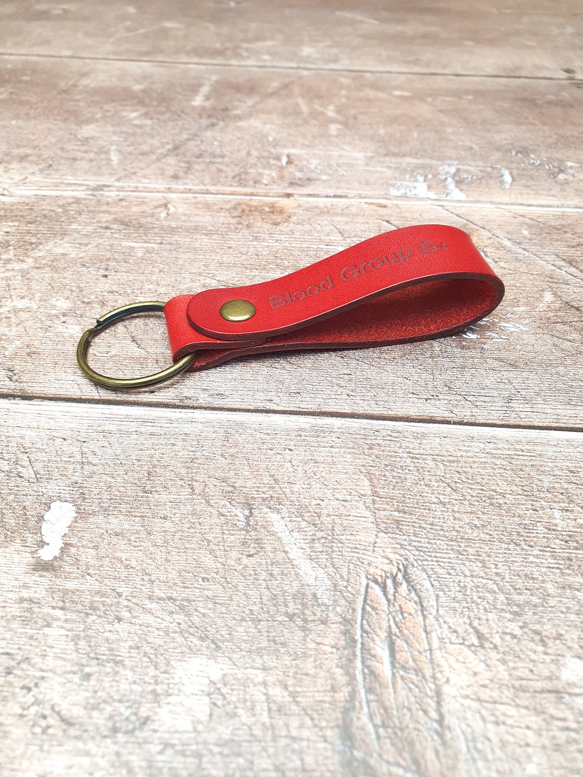 Blood Group Engraved Leather Keychain, Emergency Blood Type Reminder Keyring, Practical Blood Type Identifier Keyring
