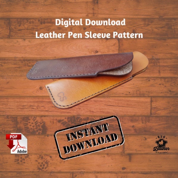 Digital Download Leather Pen Sleeve Pattern, Printable Leather Pen Sleeve, PDF Download Pen Case Pattern, Leathercraft Pen Case Pattern