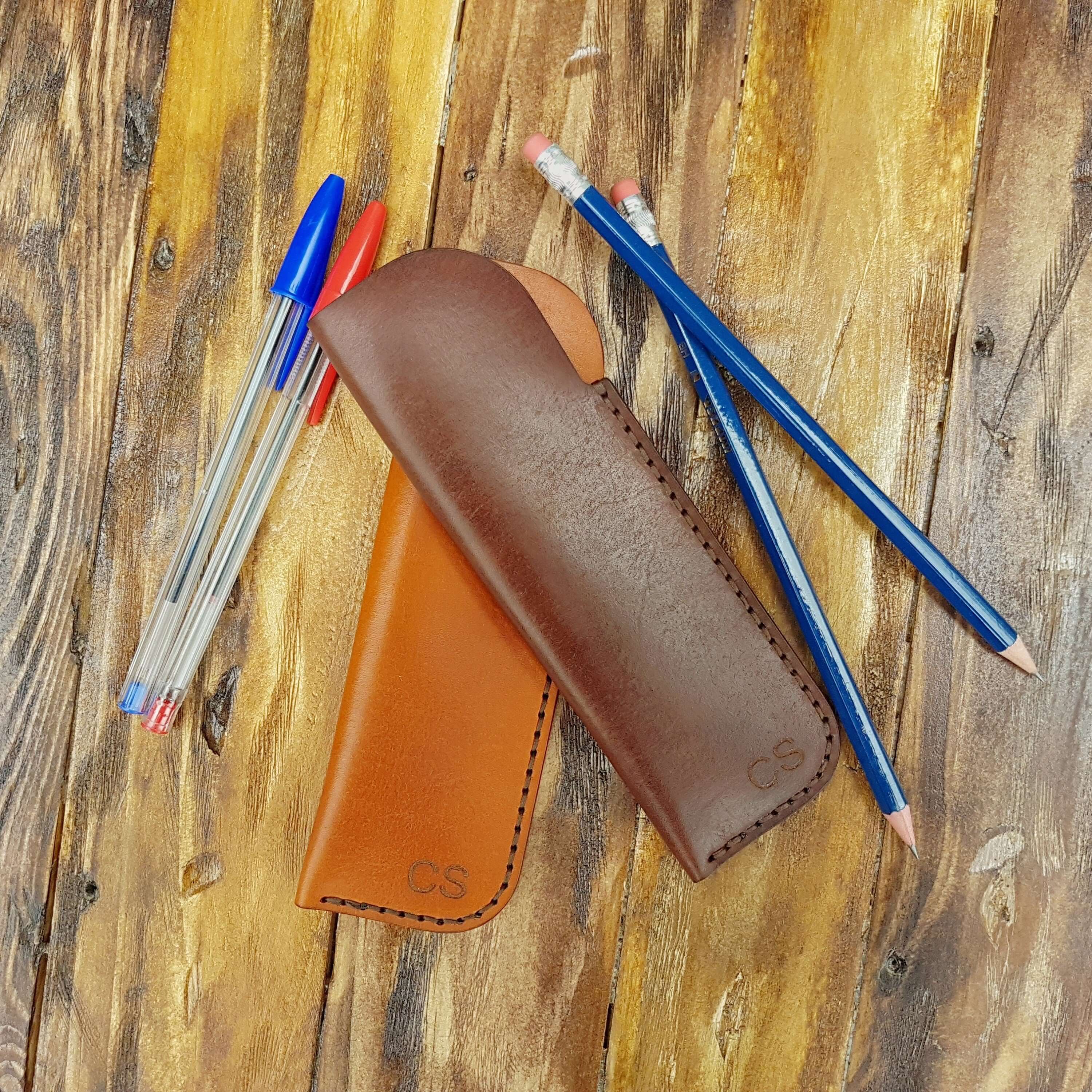 Handmade Leather Pen Sleeve: Personalized Pen Pouch, School Gift