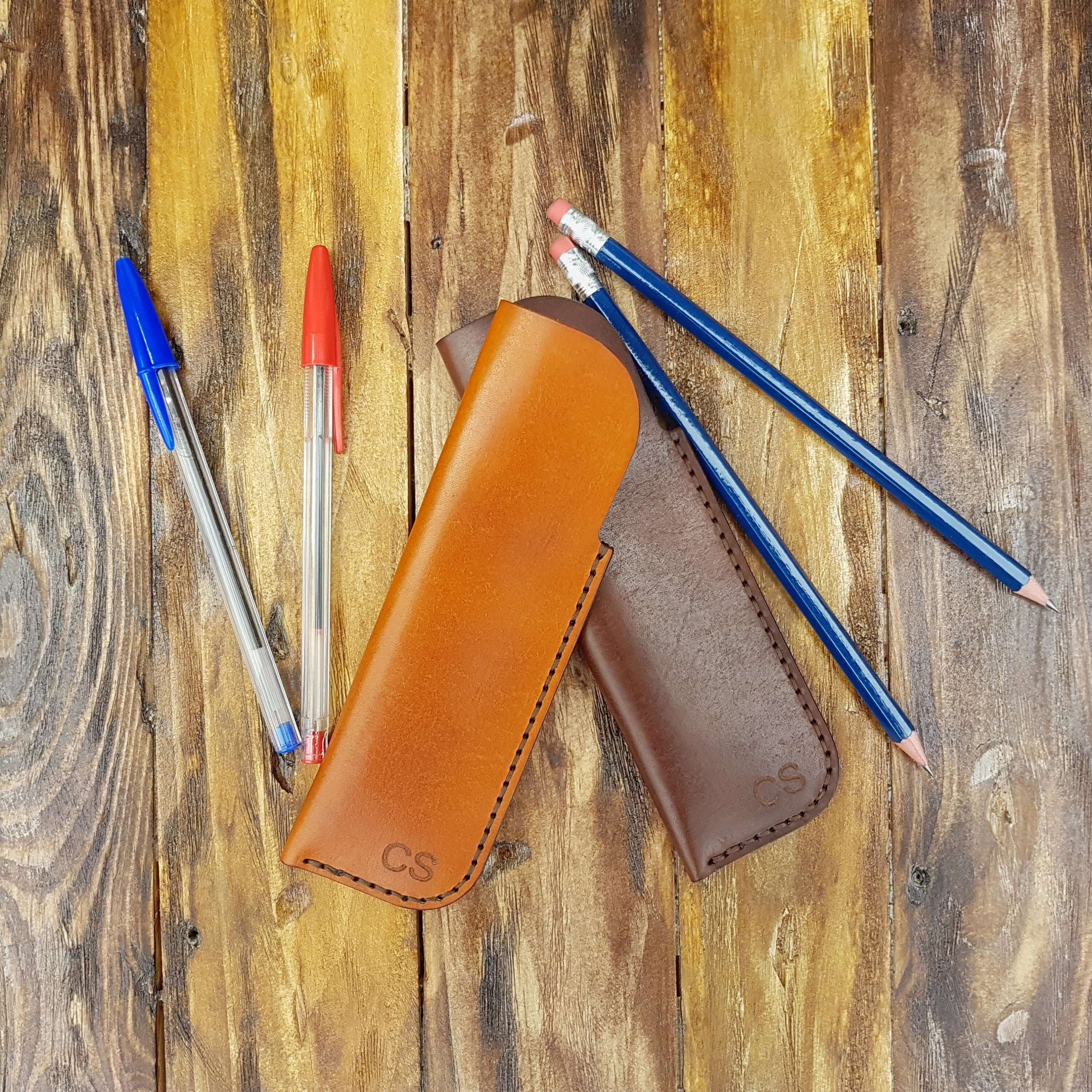 Handmade Leather Pen Sleeve: Personalized Pen Pouch, School Gift