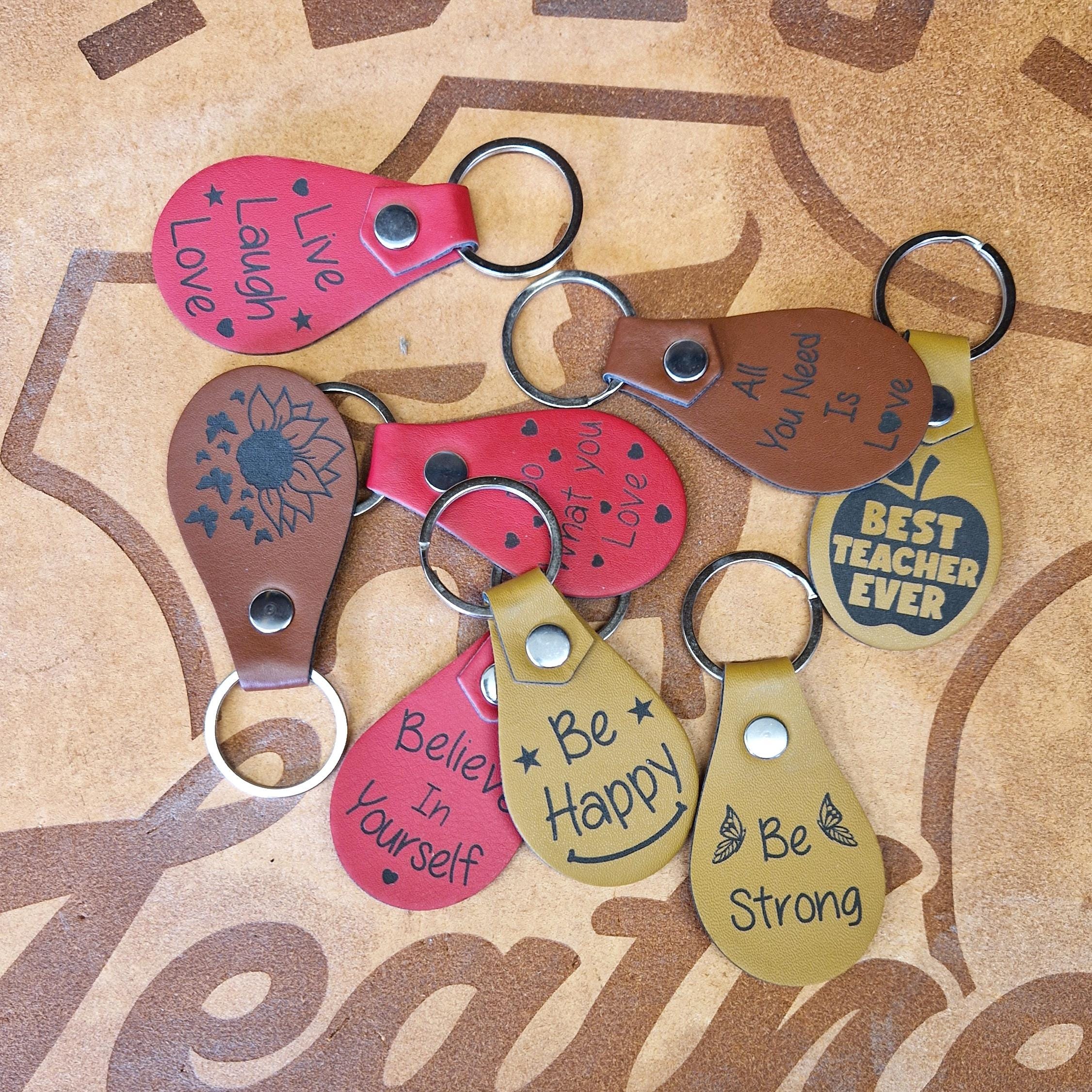 Engraved Faux Leather Keyring: Inspirational Quote Key Fob