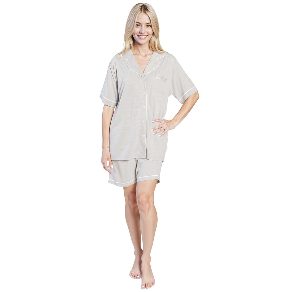 Women's Grey Short Pyjama Set Super Soft Sleepwear Nightwear Button Up Top and Shorts with Pockets PJs by Daisy Dreamer